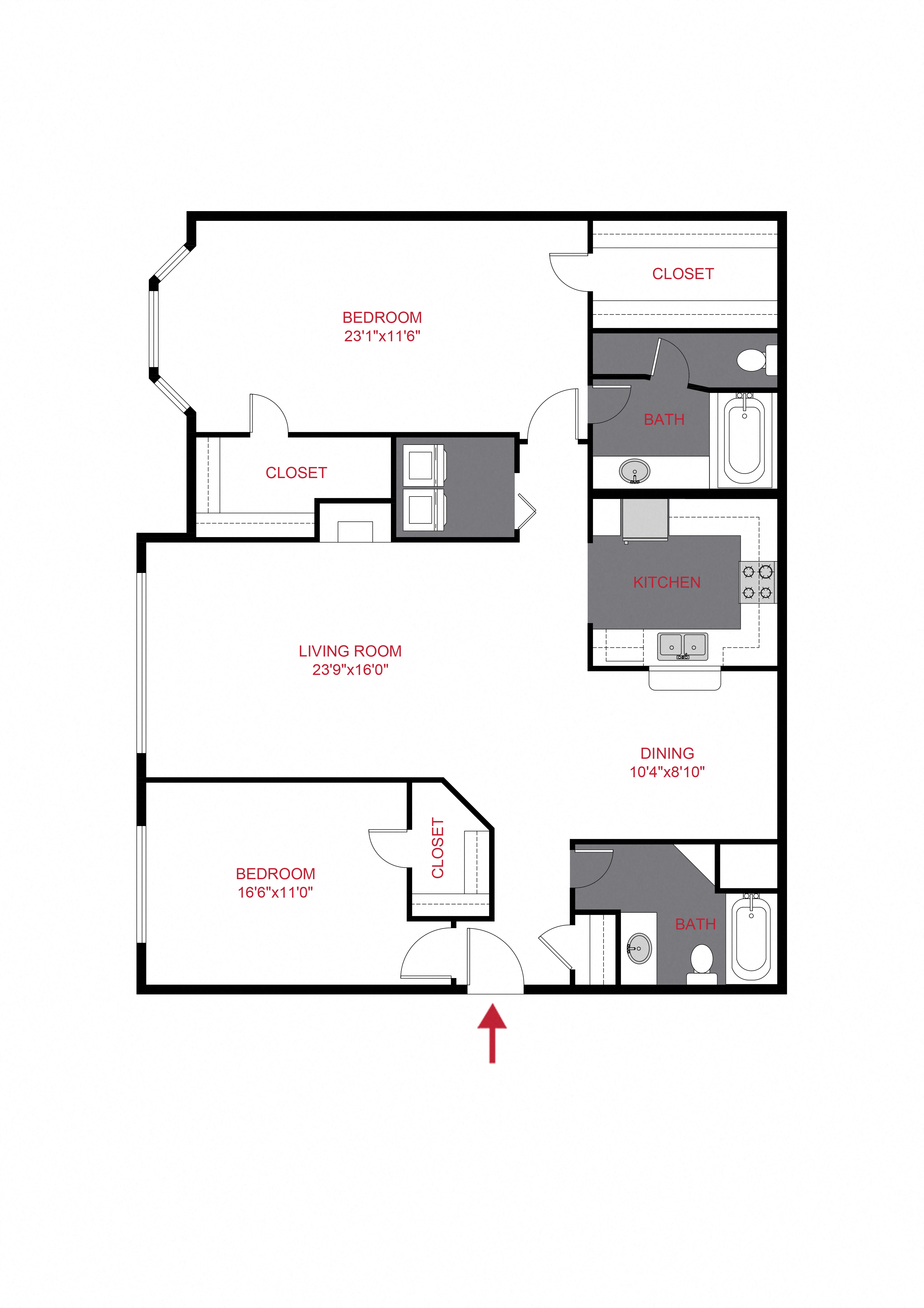 Floor plan for 2 beds, 2 baths, 1397 sqft